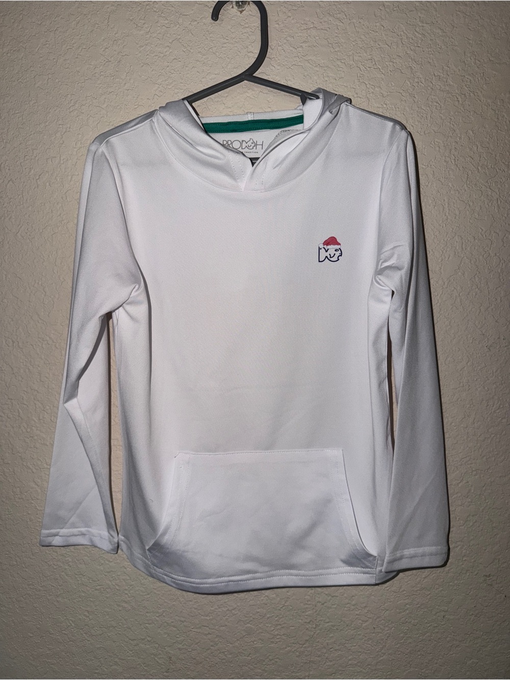 Prodoh Kids Performance Hoodie the "Christmas Camper on Bright White" design.